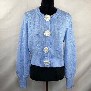 Freshman 1996 3D Crochet Flower Button Knit Cardigan Size Medium